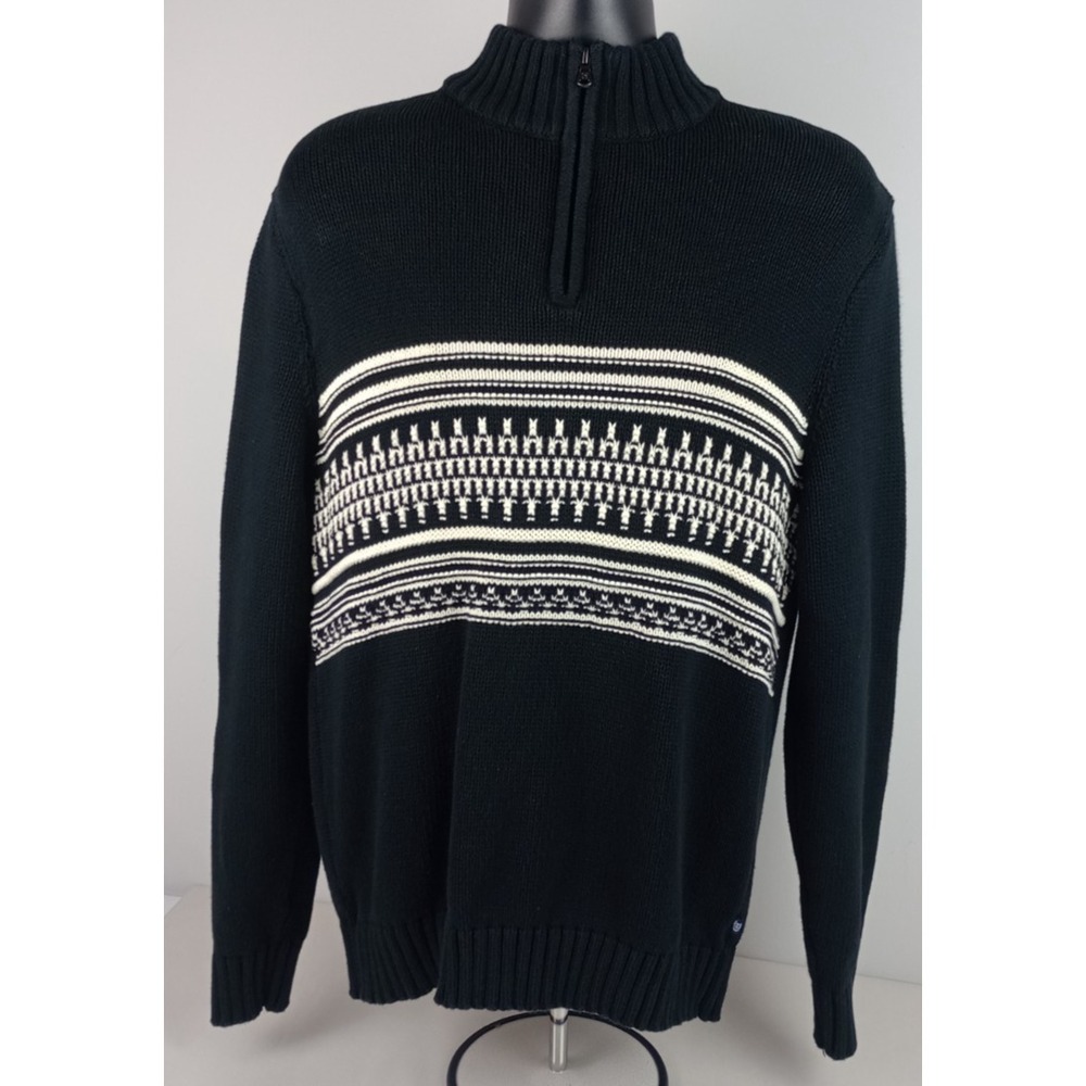 Chaps Men's XL Black White 1/4 Zip Mock Neck Long Sleeve Ski Sweater